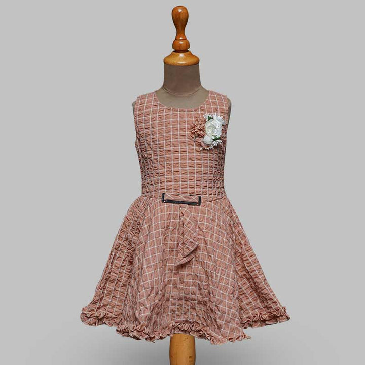 Solid Checks Pattern Girls Midi Front View
