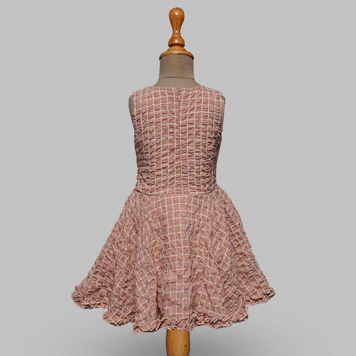 Solid Checks Pattern Girls Midi Back View