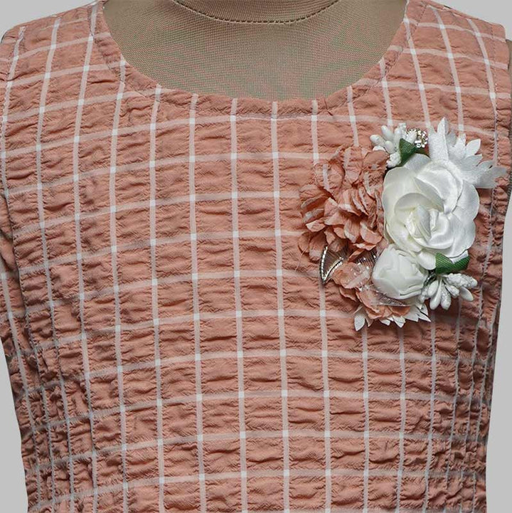 Solid Checks Pattern Girls Midi Close Up View