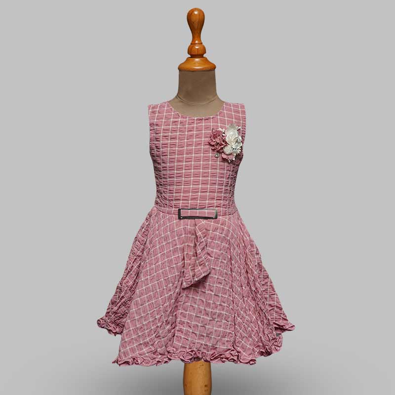 Solid Pink Checks Pattern Variant Girls Midi