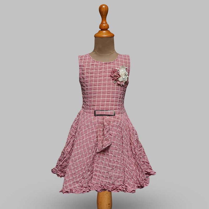 Solid Pink Checks Pattern Variant Girls Midi