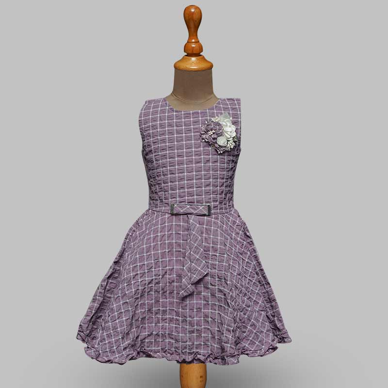 Solid Blue Checks Pattern Variant Girls Midi