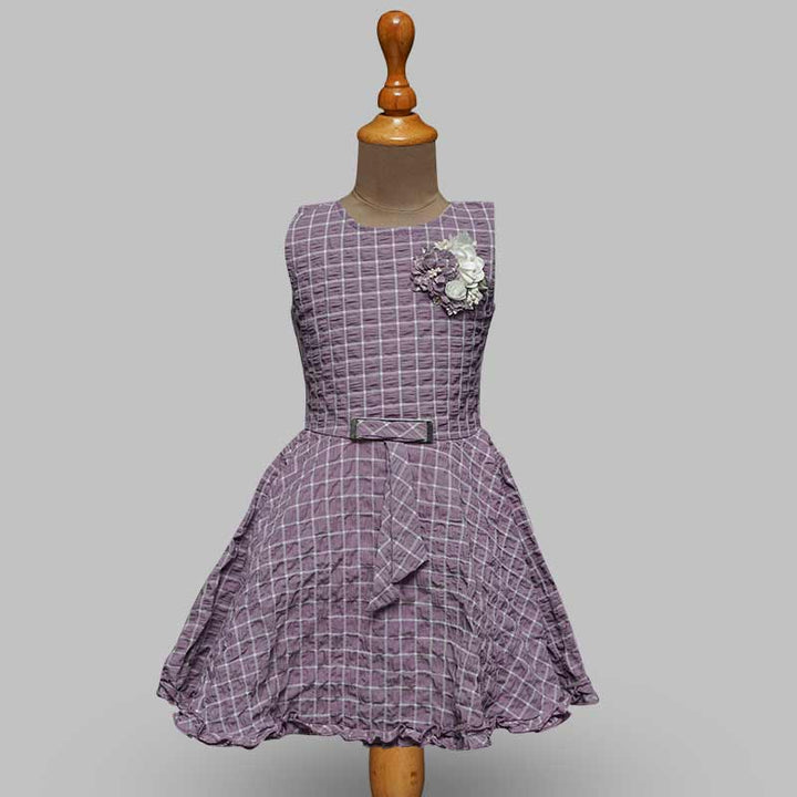 Solid Blue Checks Pattern Variant Girls Midi