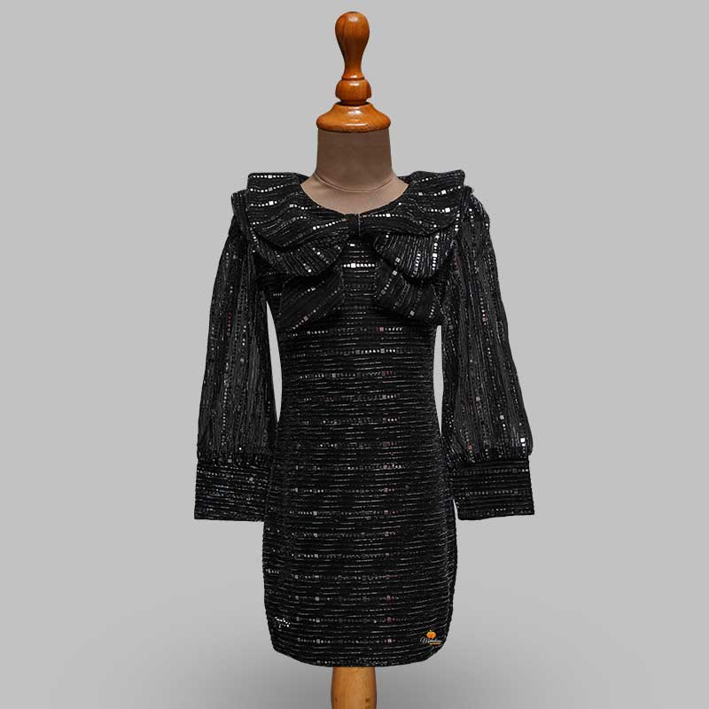 Black & Silver Girls Midi with Shimmer Full Sleeves Front View