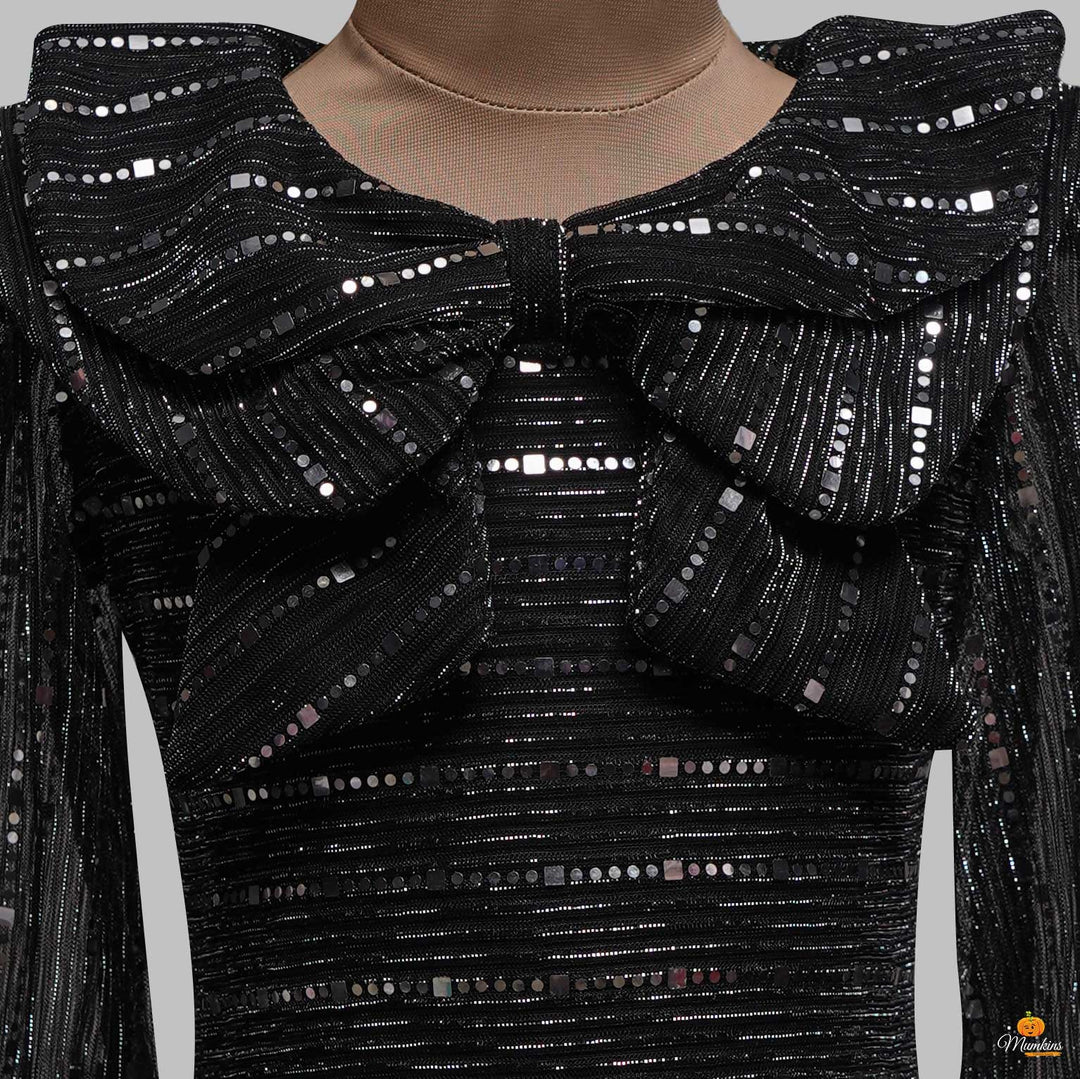 Black & Silver Girls Midi with Shimmer Full Sleeves Close Up View