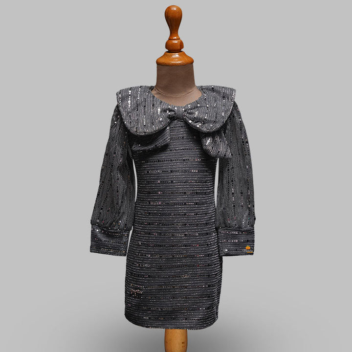 Black & Silver Girls Midi with Shimmer Full Sleeves Variant Front View