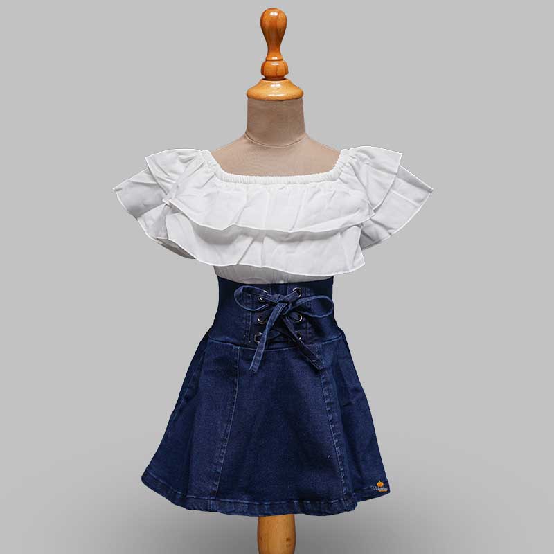 Blue Shaded Girls Midi with Ruffled Top Variant Front View
