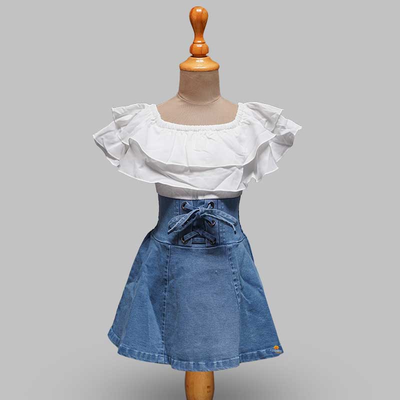 Blue Shaded Girls Midi with Ruffled Top Front View