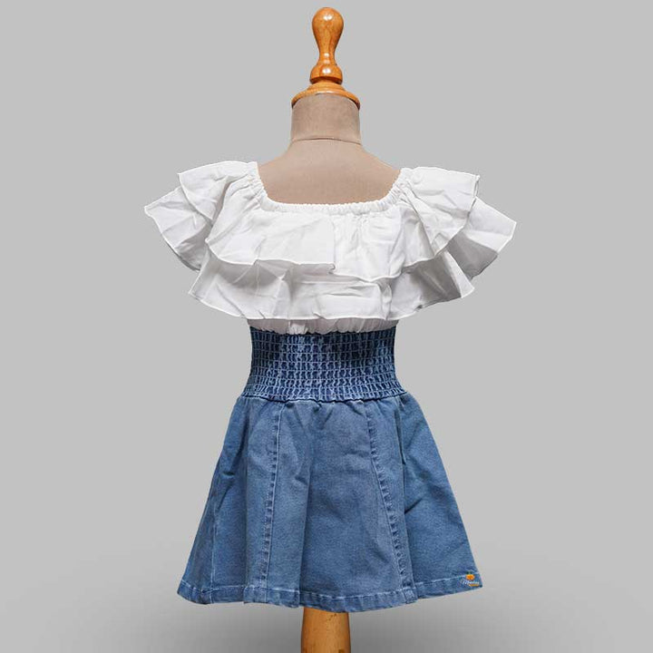 Blue Shaded Girls Midi with Ruffled Top Back View