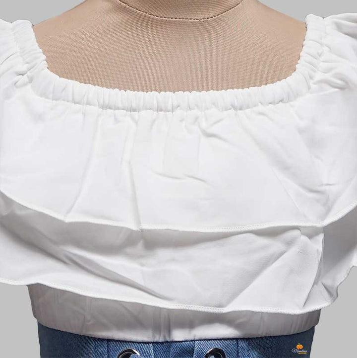 Blue Shaded Girls Midi with Ruffled Top Close Up View