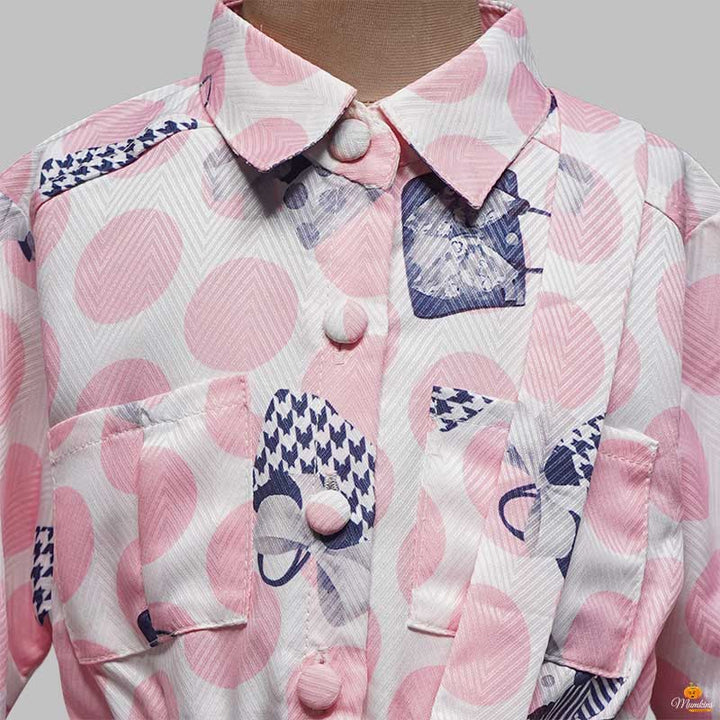Pink Full Sleeves Printed Girls Midi Close Up View