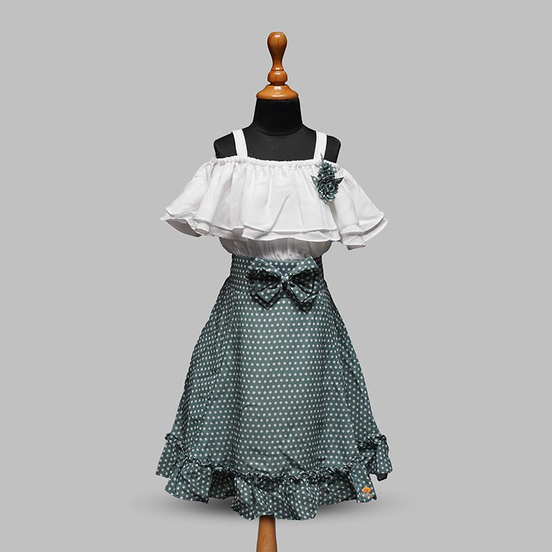 Green-Navy Blue Off-Shoulder Girls Midi Variant Front View