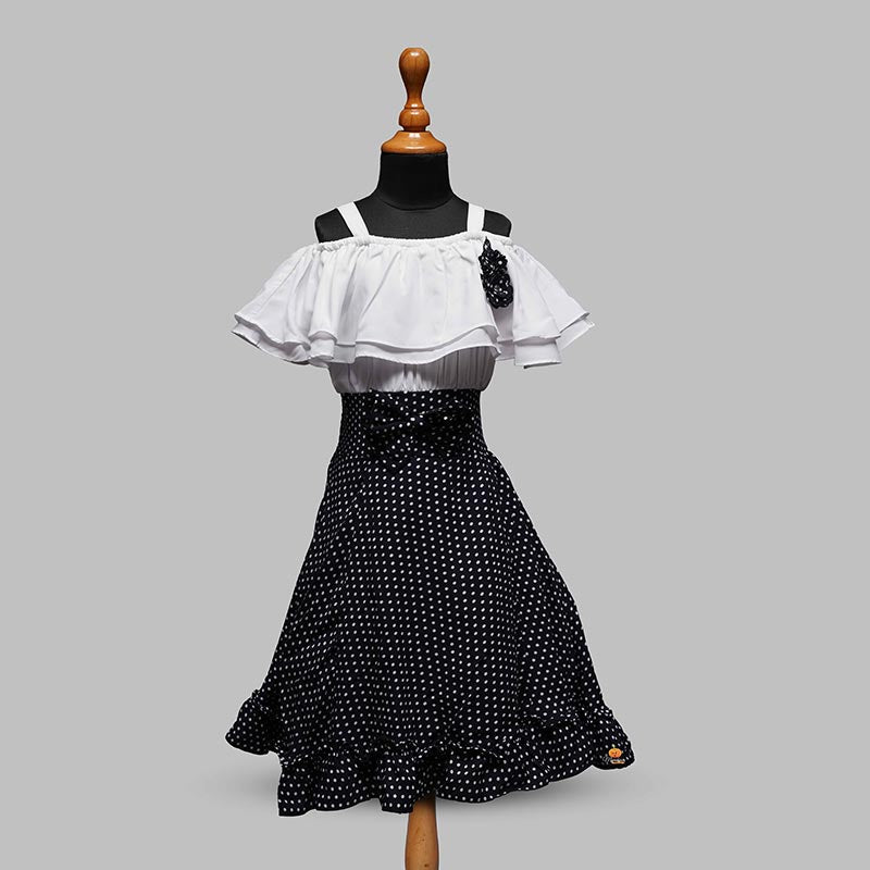 Green-Navy Blue Off-Shoulder Girls Midi Variant Front View 