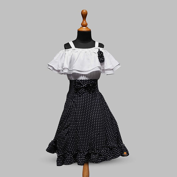 Green-Navy Blue Off-Shoulder Girls Midi Variant Front View 