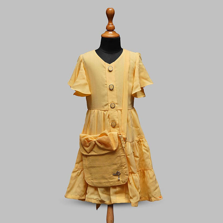  Half Sleeves Yellow Midi For Girls Front View