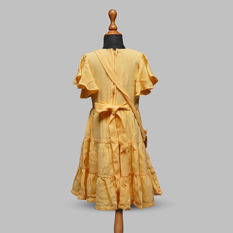 Half Sleeves Yellow Midi For Girls Back View
