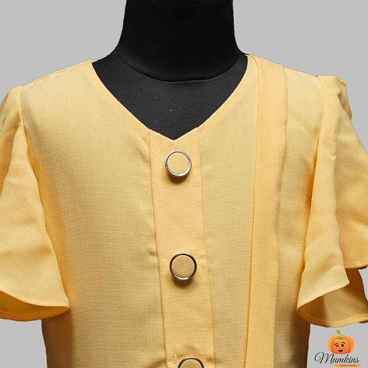 Half Sleeves Yellow Midi For Girls Close Up View