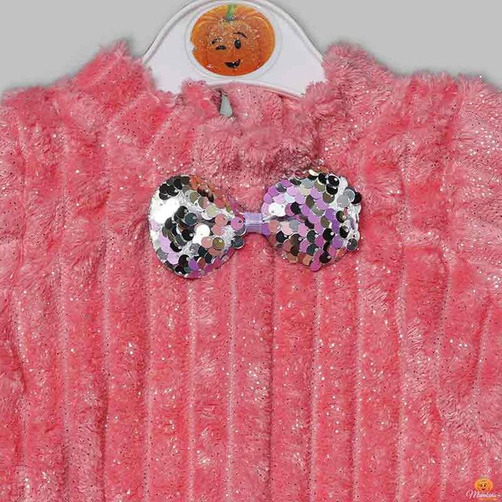 Solid Shiny Party Wear Girls Midi For Winter Close Up View