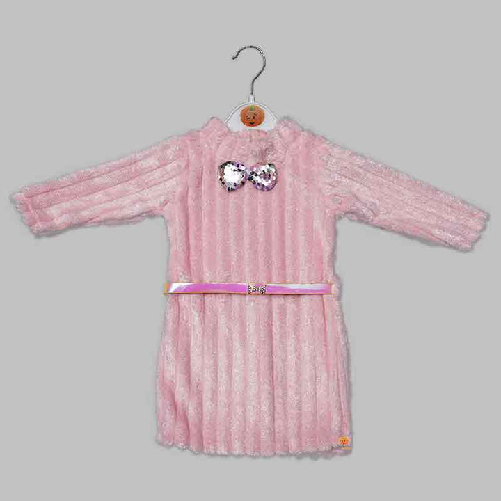 Pink Solid Shiny Party Wear Girls Midi For Winter Variant Front View