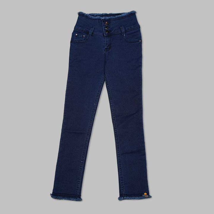  High-waist Navy Blue Jeans For Girls