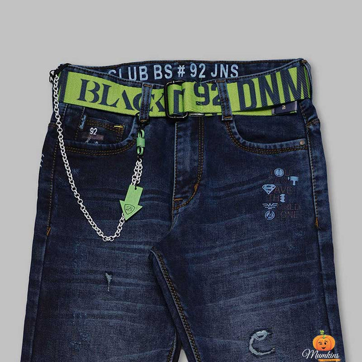 Blue Slim Fit Jeans for Boys Close Up 