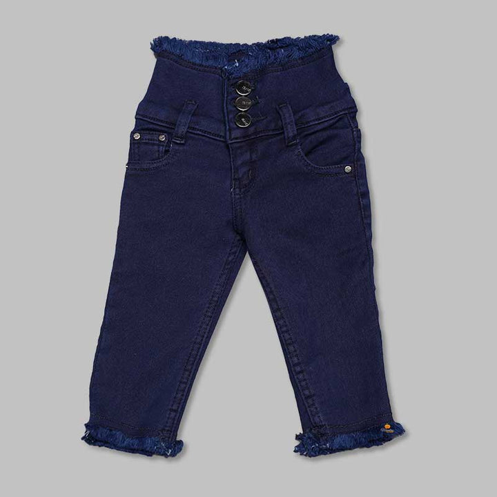 High-waist Navy Blue Jeans for Girls Front View