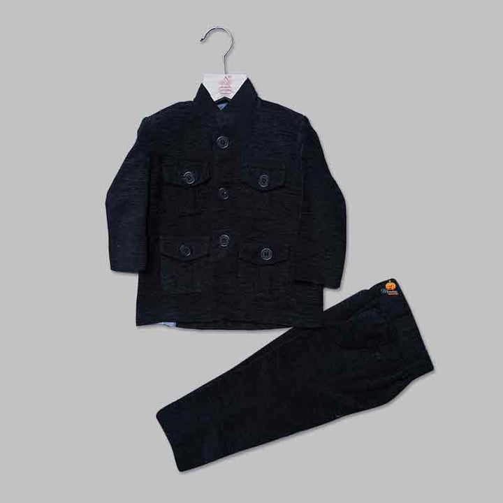 Black Jodhpuri Suit For Boys Front View