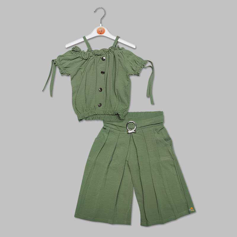Half Sleeves Green-Onion Plazo Suit For Girls