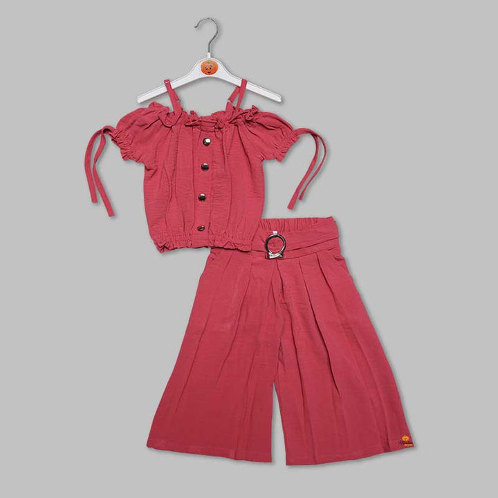 Half Sleeves Green-Onion Plazo Suit For Girls