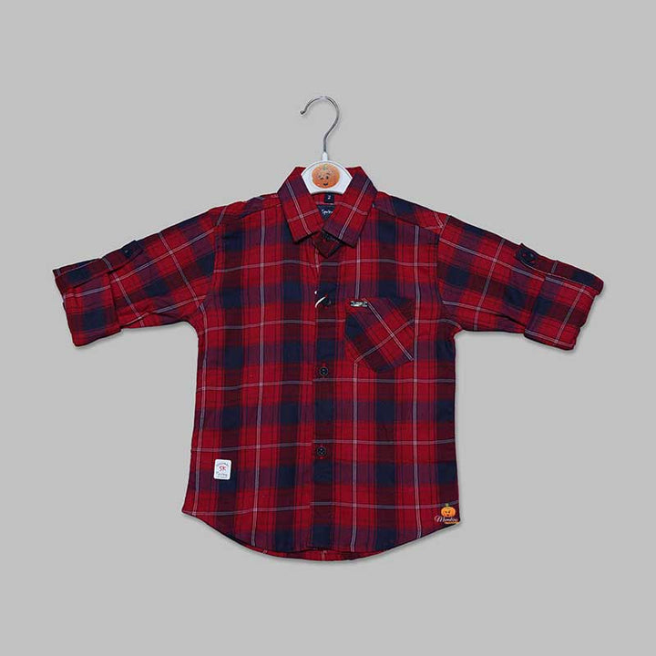 Red Checks Full Sleeves Shirt for Boys Front View
