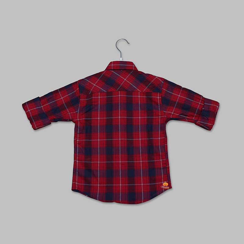 Red Checks Full Sleeves Shirt for Boys Back View