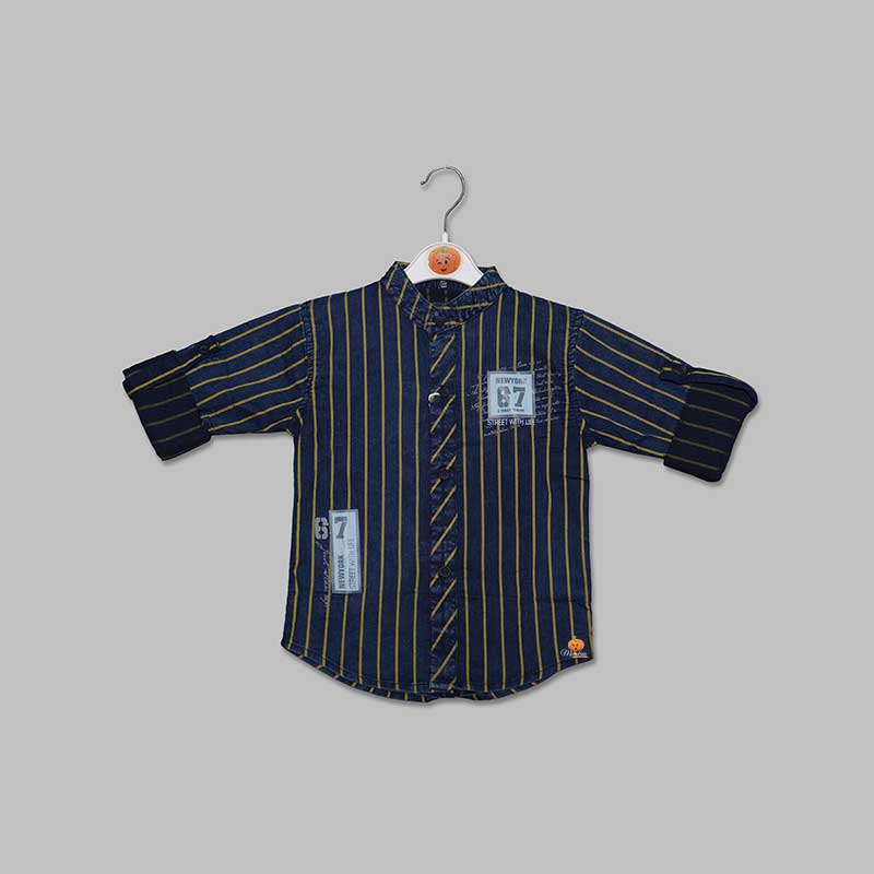 Striped Full Sleeves Kid Boys Shirt Front View