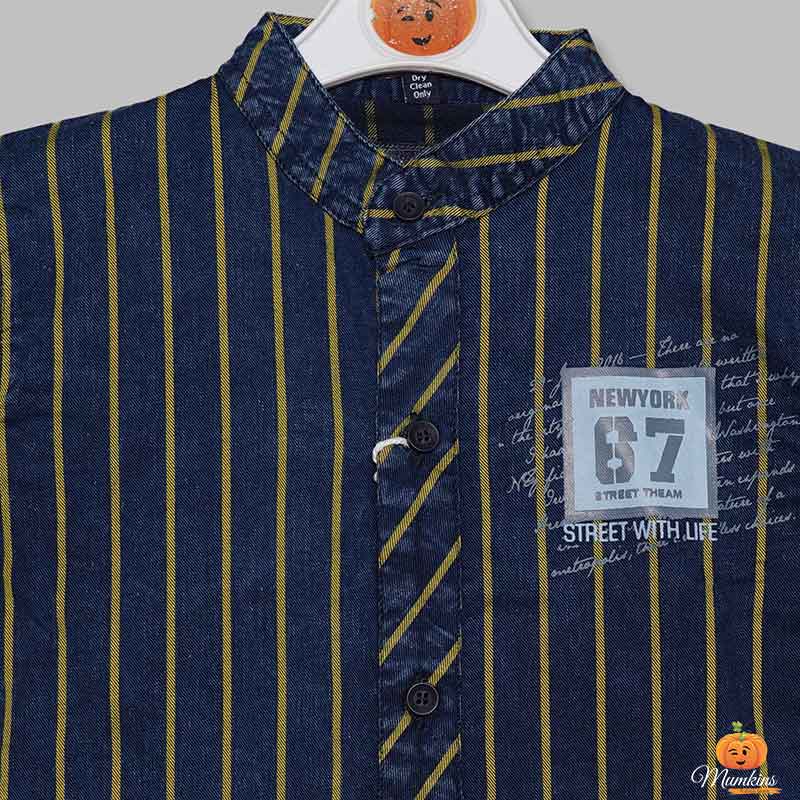 Striped Full Sleeves Kid Boys Shirt Close Up View