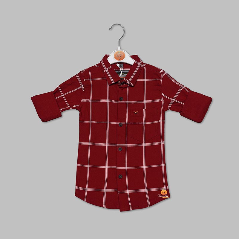 Checks pattern boys shirt maroon