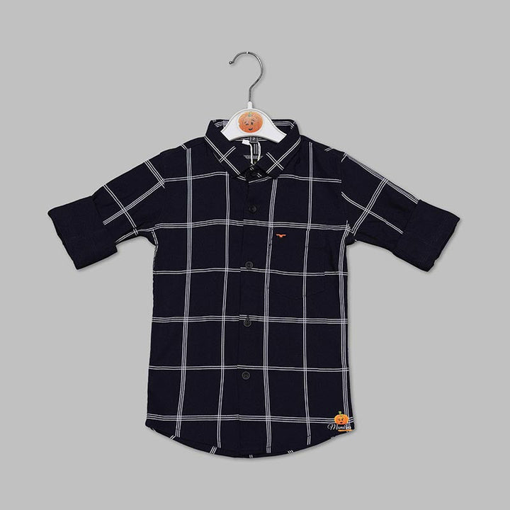 Checks pattern boys shirt navy blue