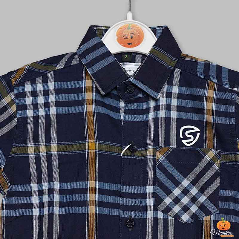 Solid Checks Full Sleeves Shirt for Boys Close Up View