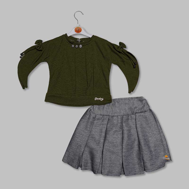Dark Green Skirt & Top for Kid Girls