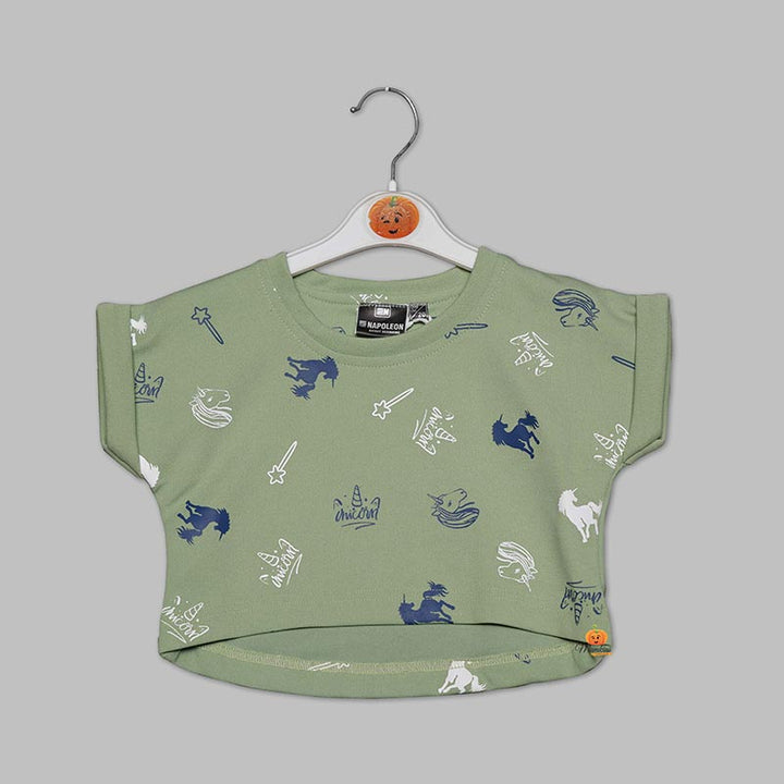 Green-Navy Blue Skirt And Top For Girls