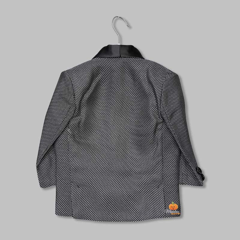 Black Party Wear Boys Tuxedo with Dotted Pattern Back View
