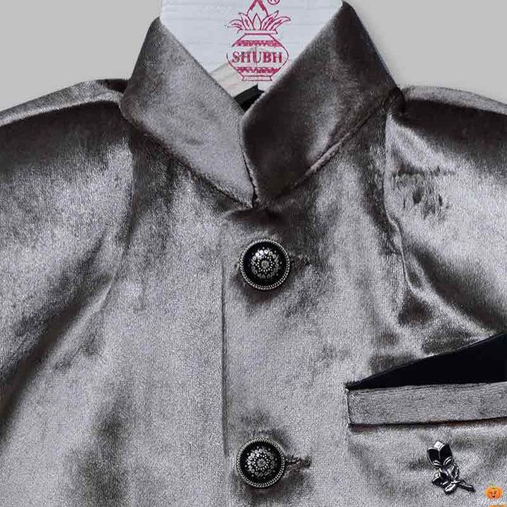 Grey Party Wear Jodhpuri Suit for Boys Close Up View