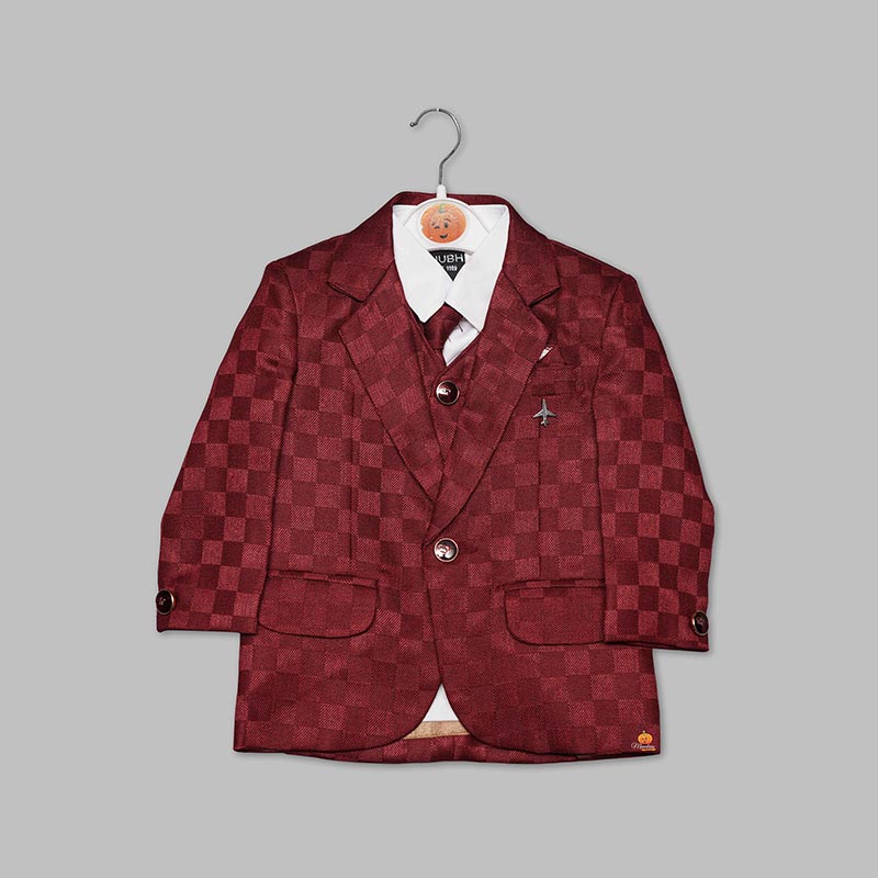 Maroon Checks Party Wear Boys Suit Top View