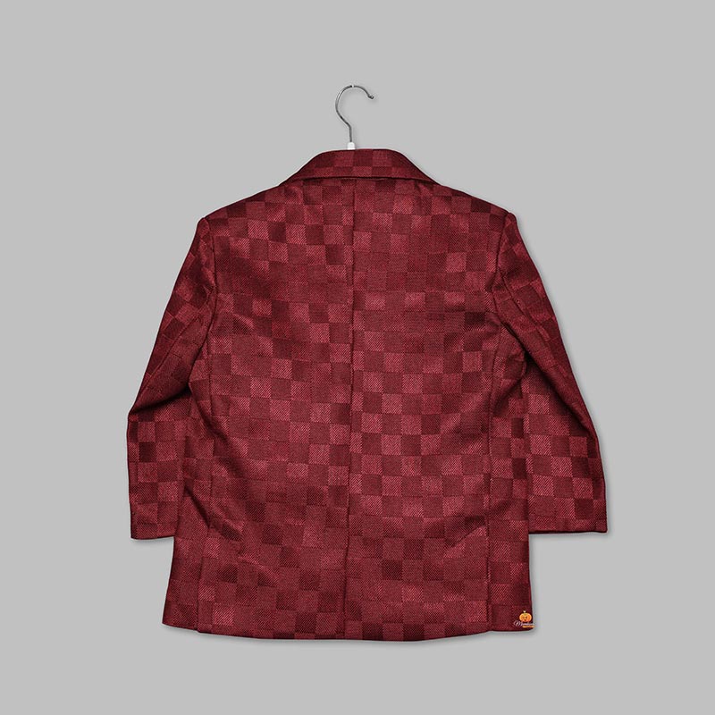Maroon Checks Party Wear Boys Suit Back View