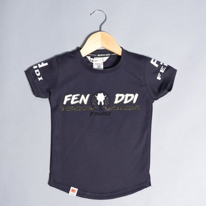 Solid Calligraphic Print T-Shirts for Boys Front View