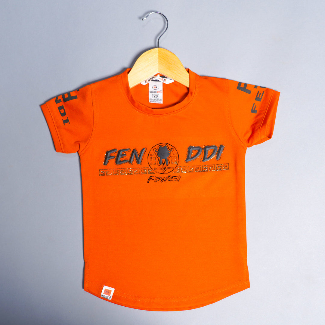 Solid Calligraphic Print T-Shirts for Boys Variant Front View