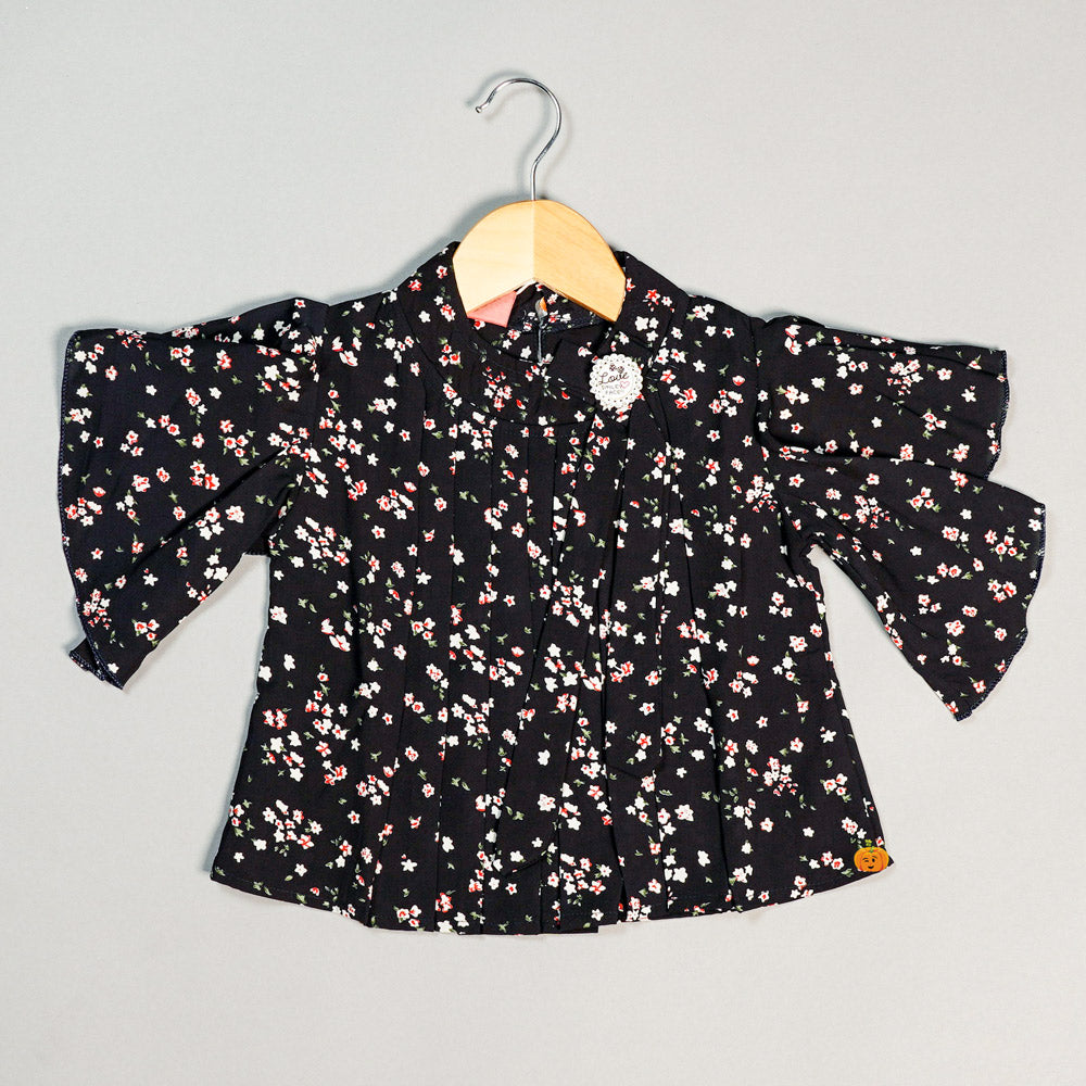 Floral Print Design Top for Kids Front View