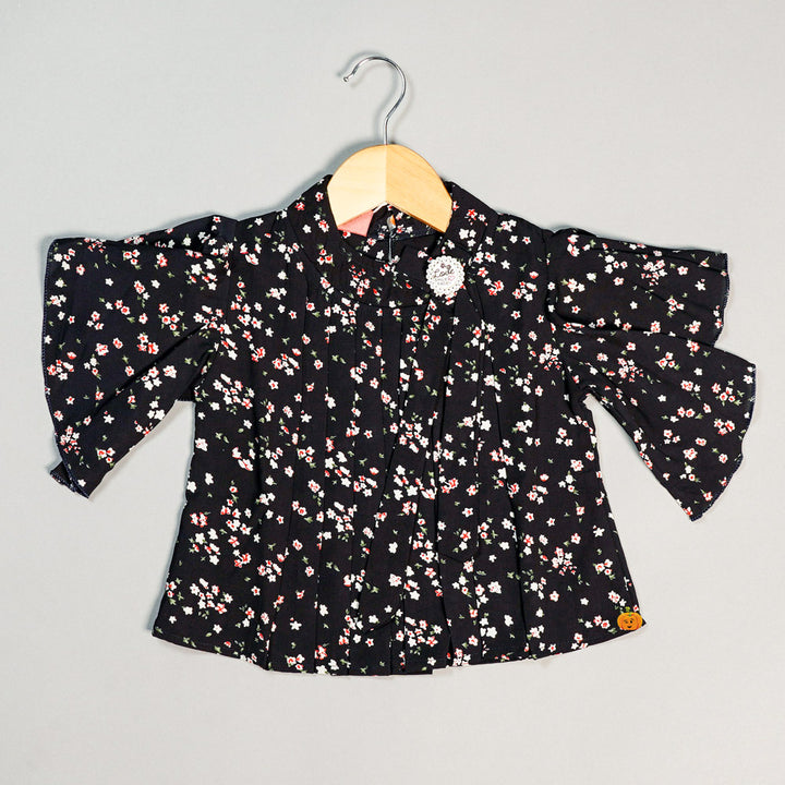Floral Print Design Top for Kids Front View