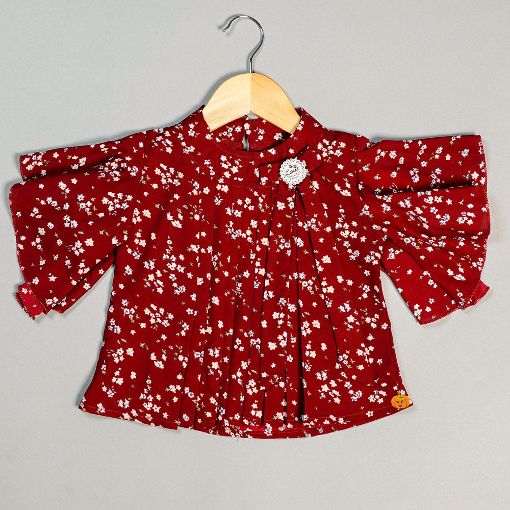 Floral Print Design Top for Kids Front View