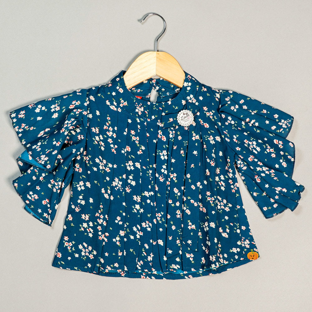 Floral Print Design Top for Kids Front View