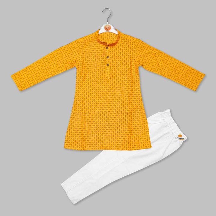 Yellow Printed Kurta Pajama for Boys Variant Front View