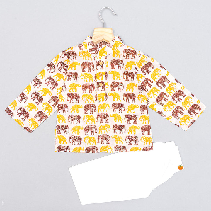 Elephant Print Cotton Kurta Pajama for Boys Front View